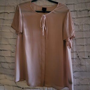 Worthington, 0X, Dusty Rose, Tie Top, Pleated Short Sleeve Blouse